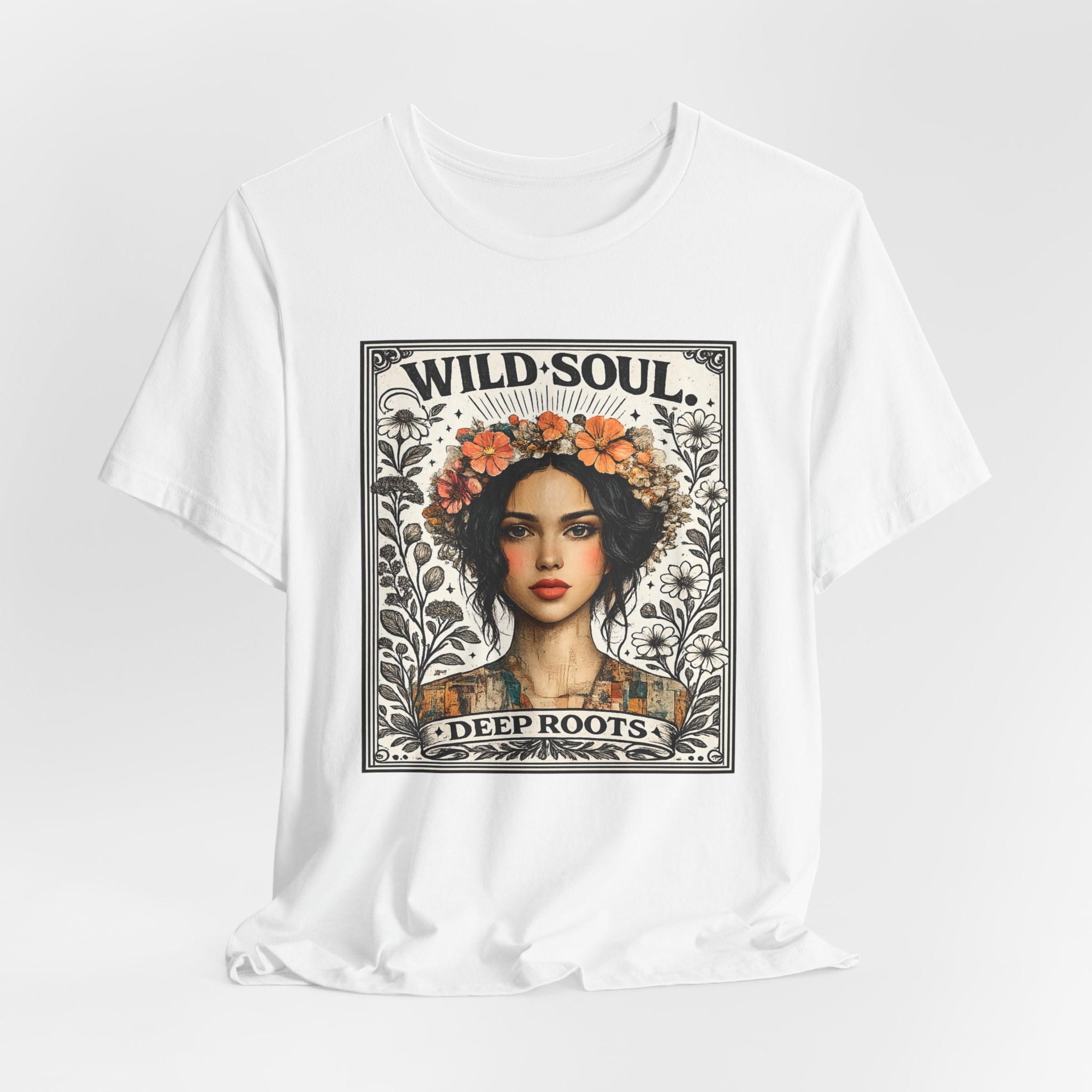 Wild Soul 'Deep Roots' T-Shirt — Floral Boho Portrait Tee - Image 3