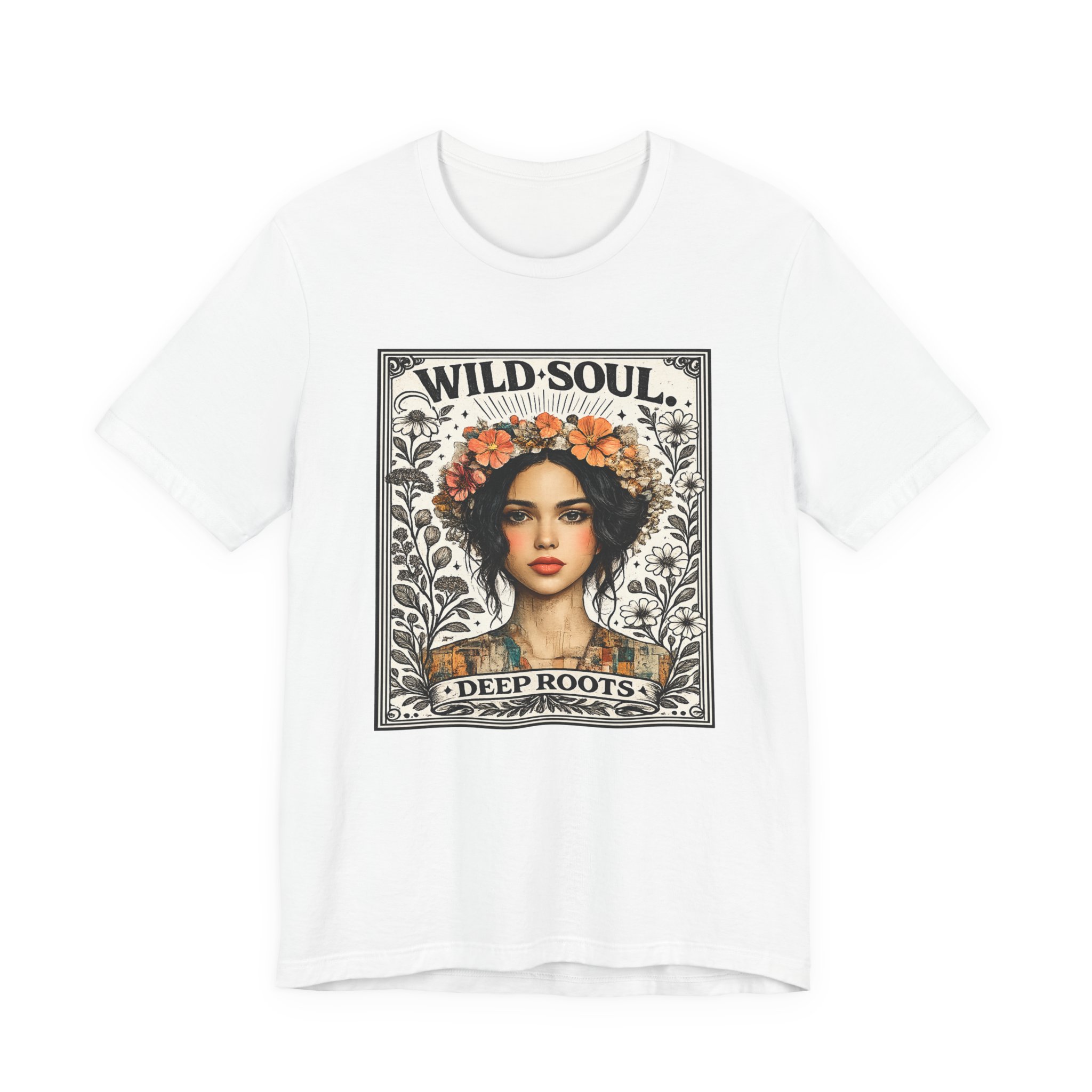 Wild Soul 'Deep Roots' T-Shirt — Floral Boho Portrait Tee